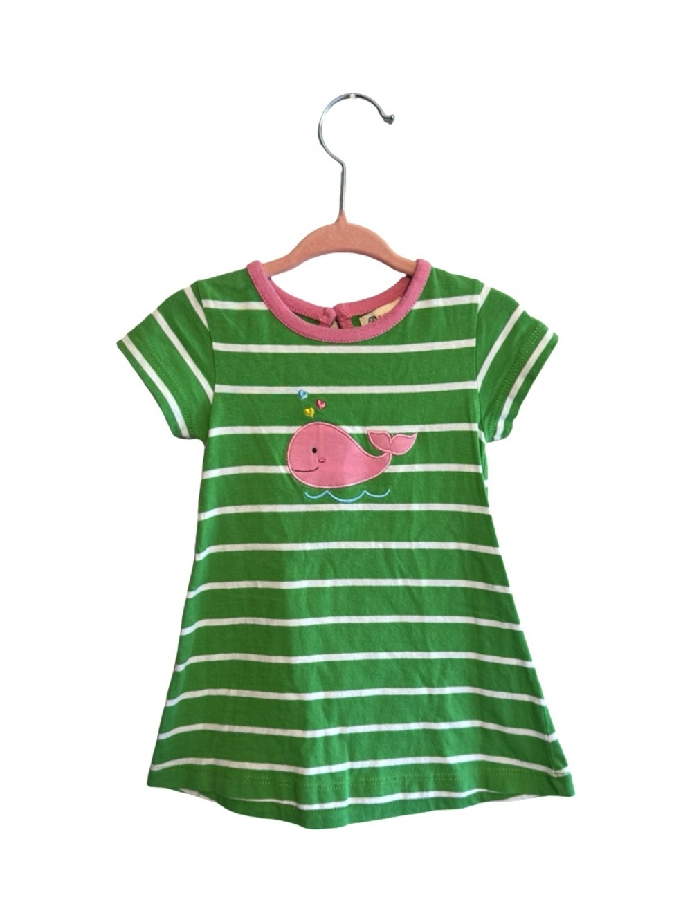 Baby Luigi Green & White Stripe Size 12M Pink Whale Toddler Girl Dress